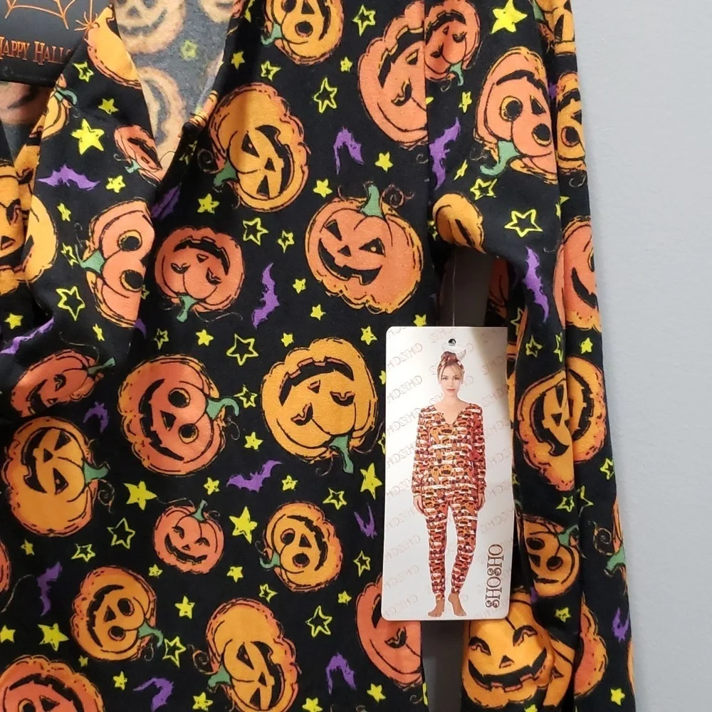 Shosho One-Piece Halloween Fleece Lined Lounger Pajama with Matching Headband